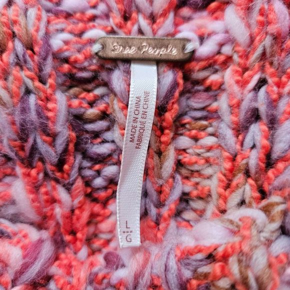 FREE PEOPLE Confetti Sweater Chunky Knit Mock Neck Cropped Large - Picture 6 of 8